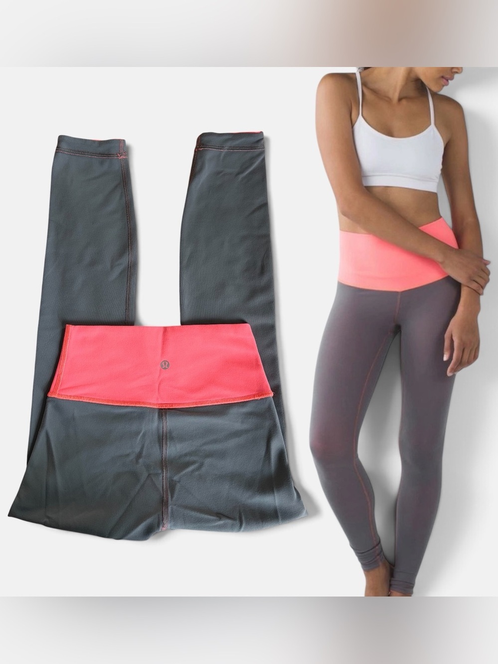 Lululemon Reversible High Rise Wunder Under Pant Roll Down Size 4 (est) HTF